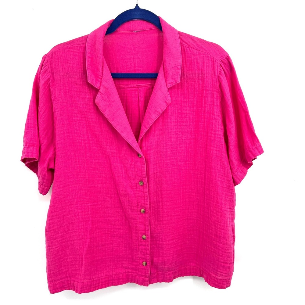 Old navy demi resort polarized pink top gauze cotton button up casual bright L